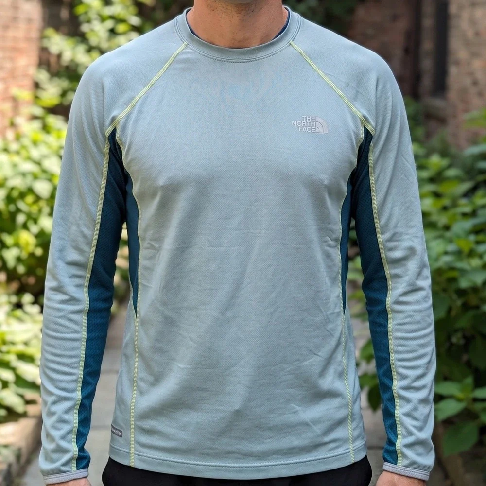 The North Face Flight Series VaporWick Mens Gray Teal Long Sleeve Running Shirt